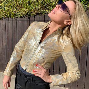 DISTRESSED GOLD LEATHER JACKET GAP SZ XS fitted
